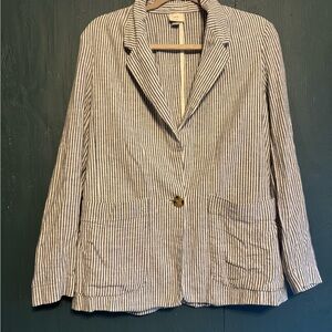 a new day Women's Blue/Gray and White Striped Blazer